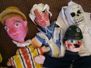 Vintage Punch & Judy Street Theatre,  Mostly Wooden Heads.  12 Characters,  More 11