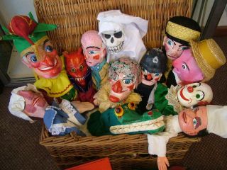Vintage Punch & Judy Street Theatre,  Mostly Wooden Heads.  12 Characters,  More 12