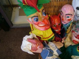 Vintage Punch & Judy Street Theatre,  Mostly Wooden Heads.  12 Characters,  More 2