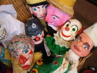 Vintage Punch & Judy Street Theatre,  Mostly Wooden Heads.  12 Characters,  More 4