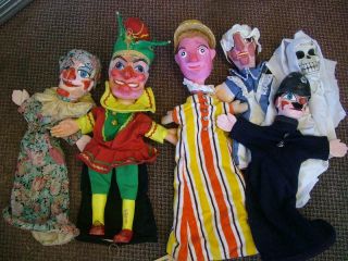 Vintage Punch & Judy Street Theatre,  Mostly Wooden Heads.  12 Characters,  More 9