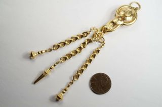 Fine Quality Antique French 18k Gold Chatelaine W/ Fob Charms & Watch Key