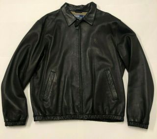 Vintage Mens Polo Ralph Lauren Black Leather Lambskin Jacket Large