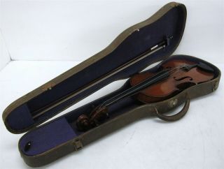 Vintage Unbranded 4/4 Scale Full Size Violin W/ Case & Bow - Made In France