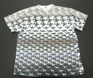 Vtg M.  C.  Escher Allover Print Art Graphic T - Shirt Fish Birds Size Xl Made In Usa