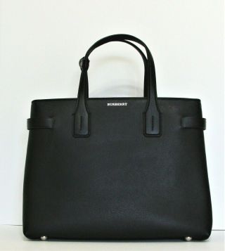 Burberry Medium Banner Handbag In Black Leather And Vintage Check Strap