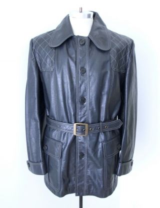 Minty Vtg 70s Unusual Blue Leather Pimp Fight Club Shaft Coat Jacket Zip Out L