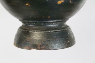 RARE EARLY 18TH C AMERICAN TURNED & HEWN MASTER SALT GRUNGY BLACK PAINT 12