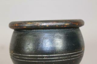 RARE EARLY 18TH C AMERICAN TURNED & HEWN MASTER SALT GRUNGY BLACK PAINT 7