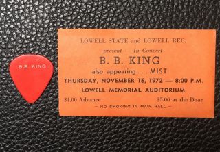 Bb King - Vintage 1972 Custom Tour Guitar Pick & Concert Ticket - 1st Pick
