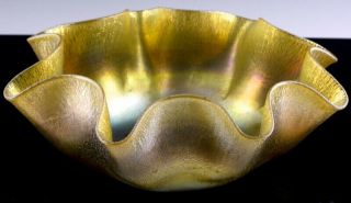 STUNNNG SIGNED L C TIFFANY FAVRILLE GOLD AURENE STRETCHED ART GLASS BOWL & PLATE 8