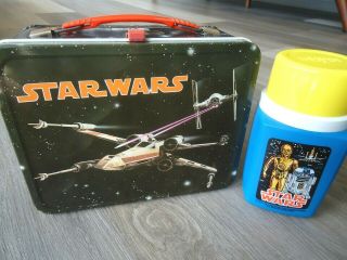 Vintage 1977 1st Version Star Wars Lunch Box W/ Thermos King Seeley