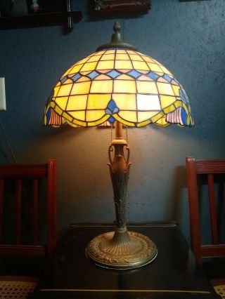 Antique Miller Lamp Base With Leaded Glass Shade Out Make Offer