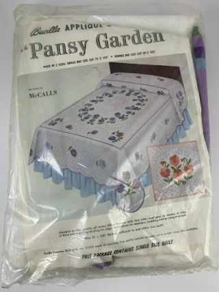 Vintage Bucilla Applique Single Size Quilt Kit 8814 Pansy Garden Rare