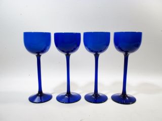 Vtg Carlo Moretti Murano Midcentury Saphire Blue Cobalt 4 Tall Wine Goblets
