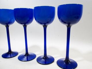 Vtg CARLO MORETTI Murano MIDCENTURY Saphire BLUE Cobalt 4 Tall Wine GOBLETS 2
