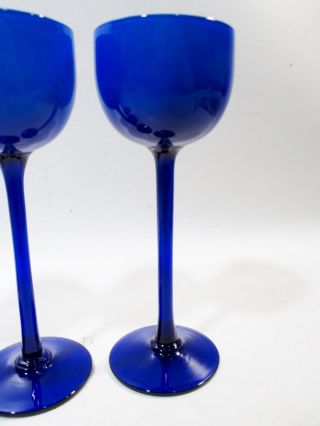 Vtg CARLO MORETTI Murano MIDCENTURY Saphire BLUE Cobalt 4 Tall Wine GOBLETS 3