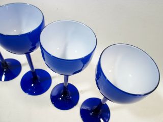 Vtg CARLO MORETTI Murano MIDCENTURY Saphire BLUE Cobalt 4 Tall Wine GOBLETS 4