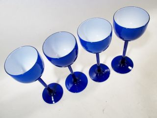 Vtg CARLO MORETTI Murano MIDCENTURY Saphire BLUE Cobalt 4 Tall Wine GOBLETS 5