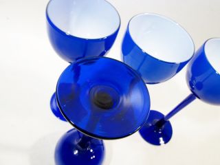 Vtg CARLO MORETTI Murano MIDCENTURY Saphire BLUE Cobalt 4 Tall Wine GOBLETS 6