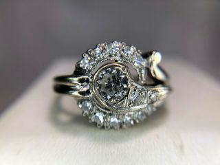 Vintage Art Deco 14k White Gold Old European Diamond Engagement Ring 1/2 Ct