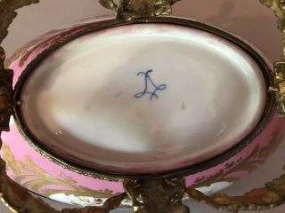 Rare Antique Sevres Pink Porcelain Bowl Centerpiece with Bronze Attachment 2