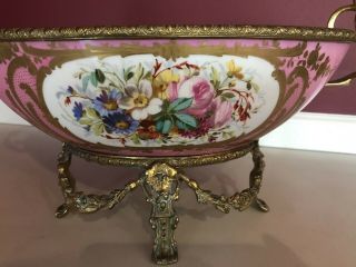 Rare Antique Sevres Pink Porcelain Bowl Centerpiece with Bronze Attachment 4