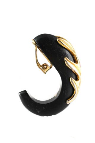 Isabel Canovas Womens Vintage Gold Tone Wood Clip On Black Half Hoop Earrings 3