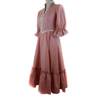 Gunne Sax Womens Dress Sz 7 Pink Prairie Victorian Midi 3/4 Sleeves Vintage 70s