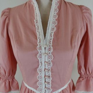 Gunne Sax Womens Dress Sz 7 Pink Prairie Victorian Midi 3/4 Sleeves Vintage 70s 3