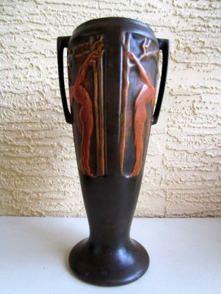 Vintage Roseville 4 Panel Nudes Vase Brown/orange Glaze Pottery