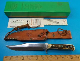 Vintage Puma 6396 Bowie Stag Handle Knife & Sheath With Papers Stidham