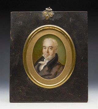 Antique Georgian Miniature Watercolour Portrait Of A Gentleman C.  1800