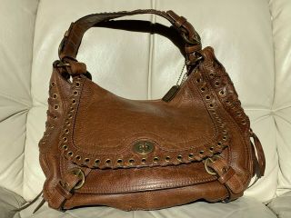 Coach Vintage Brown Lg Abbey Lace Flap Leather Satchel Hobo Purse Bag Rare 10971