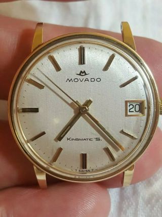 Vintage Movado Watch Mens 14k Gold Kingmatic - S Sub - Sea c1966 Cal 388 date 10