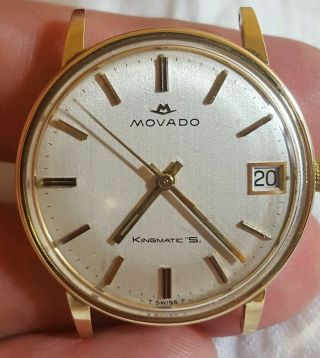 Vintage Movado Watch Mens 14k Gold Kingmatic - S Sub - Sea C1966 Cal 388 Date