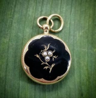 Antique Victorian Forget Me Not Solid 14k Gold Mourning Locket Necklace Pendant