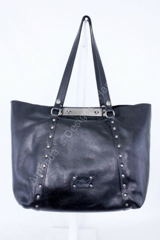 Patricia Nash Benvenuto Distressed Vintage Studded Black Leather Tote Purse Bag