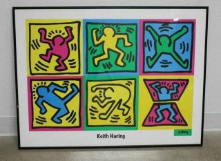 Vtg Keith Haring 1990 Six Dancing People Pop Art Poster Playboy 31x23 Framed Wow
