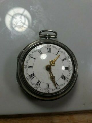 RARE Antique Silver English VERGE FUSEE Pocket Watch 1700 ' s 2