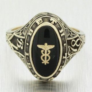 Vintage Estate 10k Solid Yellow Gold 1978 Beth Israel Onyx Class Ring