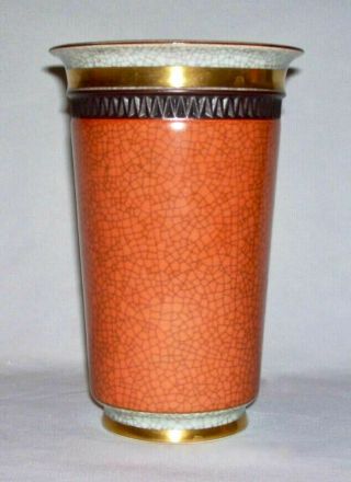 Royal Copenhagen Vintage Orange - Gray Crackle Vase W/gold,  Black Bands Denmark