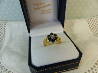 Vintage 18ct 18carat Yellow Gold Sapphire And Diamond Cluster Ring,  Size M 1/2