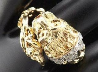 Vintage 18k Yellow Gold Rose Cut Diamond Ruby Jaguar Ladies Ring Sz 7.  5