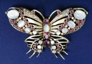 Eisenberg Cast Sterling Faceted Jewels Cabs Vintage Butterfly Pin Estate