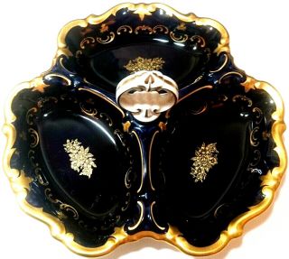 Reichenbach Echt Kobalt German Porcelain Blue Gold Divided Serving Dish Vintage