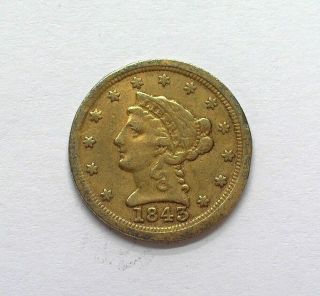 1843 - C Liberty Head $2.  5 Gold - Large Date,  Plain 4 - Very Fine Rare