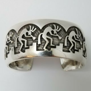 Vintage Hopi,  Bernard Dawahoya,  Sterling Silver Overlay Kokopelli Cuff Bracelet,