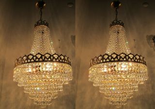 Antique Vnt Big French Swarovski Crystal Chandelier Lamp 1940 