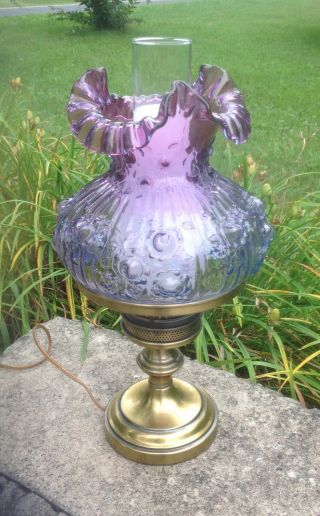 Vintage Fenton Cabbage Rose Flower Lamp Hard To Find
